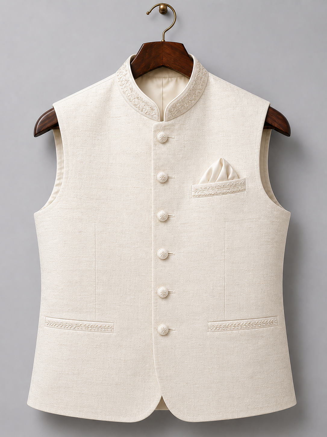 Bespoke Off-White Raw Silk Nehru Jacket